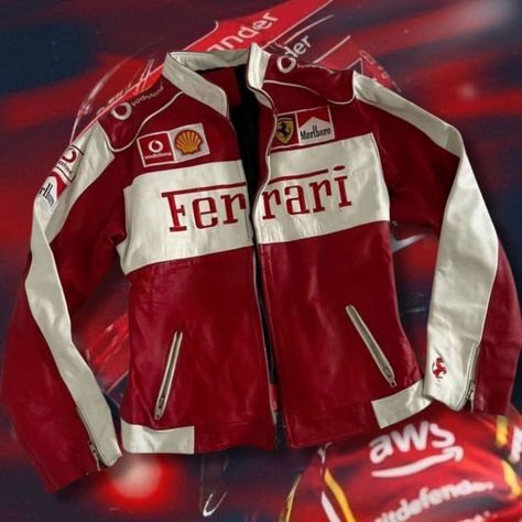 FERRARI X MARLBORO RACE JACKET FULLY EMBROIDERED FULLY LEATHER IMPORTED🛩 ALL SIZES AVAILABLE(S-XXL) DM FOR ORDERS📌 Leather Jacket Png, Red Ferrari Jacket, Ferrari Leather Jacket, Jacket Png, Throwback Outfits, Veloster Turbo, Ferrari Jacket, Red Ferrari, Wardrobe Consultant