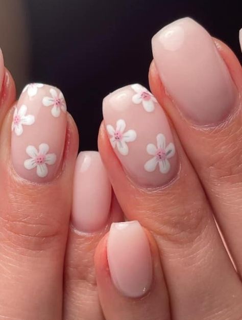 Nude Floral Nails, Nails Amber, Nail Sns, Renewal Vows, Pink Flower Nails, Sns Nails Colors, Ring Finger Nails, Minimal Nails Art, Baby Pink Nails