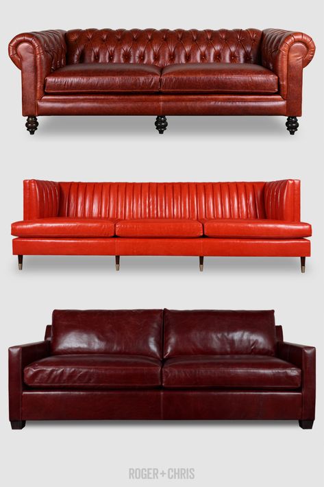 Dark Red Leather Couch, Red Leather Couch, Red Leather Couches, Davenport House, Leather Swatches, Leather Banquette, Tight Back Sofa, Red Leather Sofa, Compact Chair