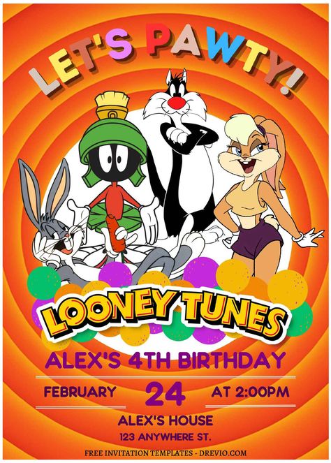 Download Now (Free Editable PDF) Adorable Looney Tunes Birthday Invitation Templates           I initially didn't intend to share many details about my own little girls' birthday party here. My plan was to simply inform friends and family o... Looney Tunes Birthday, Looney Tunes Party, Baby Looney Tunes, Looney Tunes Characters, Fun Invitations, Free Invitation Templates, Baby 1st Birthday, Girls Birthday, Custom Invitations