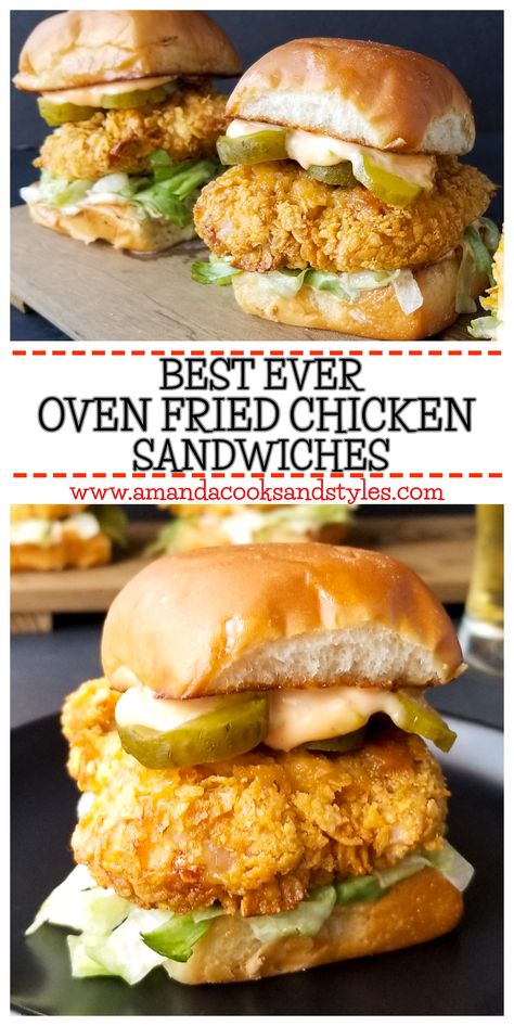 Dinner For 2 Easy, Thanksgiving Dinner For 2, Fried Chicken Sliders, Baked Fried Chicken, Sliders Recipes Chicken, Sriracha Aioli, Slider Sandwiches, Dill Pickle Chips, Pickle Chips