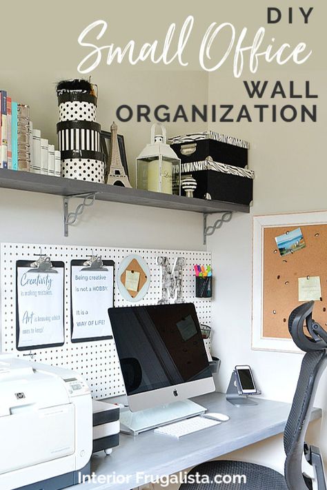 Home Office Wall Organization, Diy Small Home Office, Small Office Space Design, Office Wall Shelves, Small Office Organization, Office Wall Organization, Pegboard Organization, Cool Office Space, Pegboard Accessories