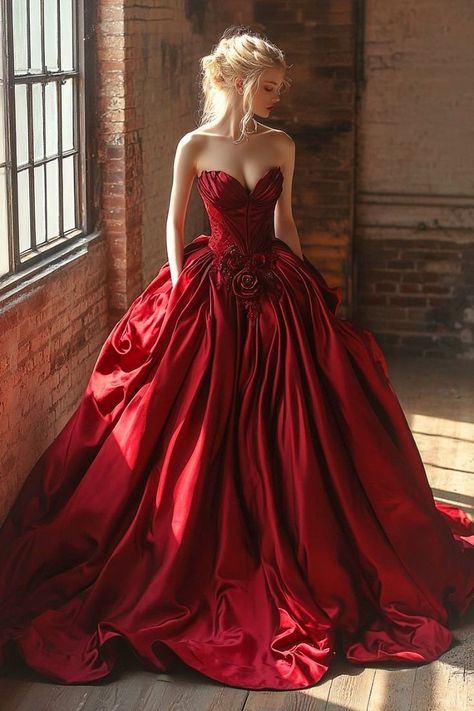 Red Victorian Dress Aesthetic, Red Fantasy Gown, Ball Gown Aesthetic, Red Victorian Dress, Dress From Scratch, Princess Dress Red, Gown Aesthetic, Dream Gown, Red Ball Gown