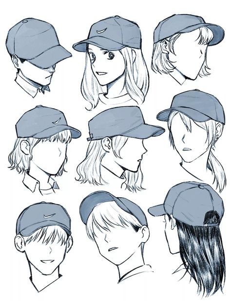 Drawing Tips Character Design, Drawing Hats, Side View Drawing, Cap Drawing, Drawing Hair Tutorial, Perspective Drawing Lessons, 캐릭터 드로잉, Figure Drawing Reference, Anime Drawings Tutorials