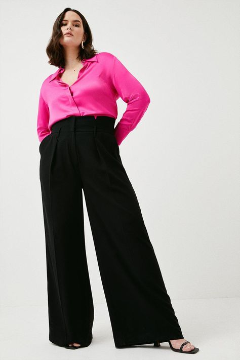 Wide Leg Pants Outfit With Jacket, Black Wide Pants Outfit Classy Work, Formal Plus Size Outfits, Trousers Outfit Plus Size, Plus Size Formal Outfits, Plus Size Office Outfits Business Casual, Plus Size High Waisted Pants, Plus Size Corporate, Wide Leg Pants Outfit Plus Size