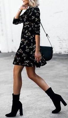 What to wear to a restaurant Thanksgiving dinner? 4FashionAdvice Black Dresses With Boots, Womens Fall Boots, Chic Fall Outfits, Outfit Chic, Looks Street Style, Street Style Trends, Outfit Trends, Looks Style, Mode Inspiration