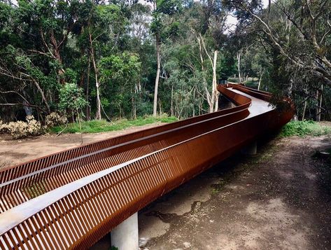 Darebin Yarra Trail Bridge designed by Joe Morgan-Payler and Vicroads. Footbridge Design, Bridge Railing, Bridges Architecture, Joe Morgan, Landscape Architecture Graphics, Tropical Landscape Design, Handrail Design, Vertical Garden Design, Linear Park