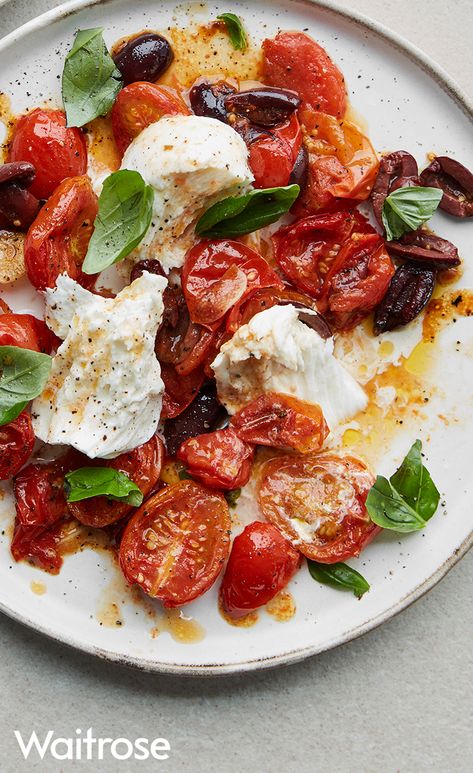 Light, fresh and ready only in 30 minutes, our Buffalo mozzarella with roasted tomatoes and olives makes for a delicious lunch. Top with basil and serve with warmed ciabatta. See the full recipe on the Waitrose website. Recipes With Buffalo Mozzarella, Buffalo Mozzarella Salad, Buffalo Mozzarella Recipe, Easy Stuffed Cabbage, Waitrose Food, Mozzarella Recipes, Buffalo Mozzarella, Tomate Mozzarella, Tomato Mozzarella