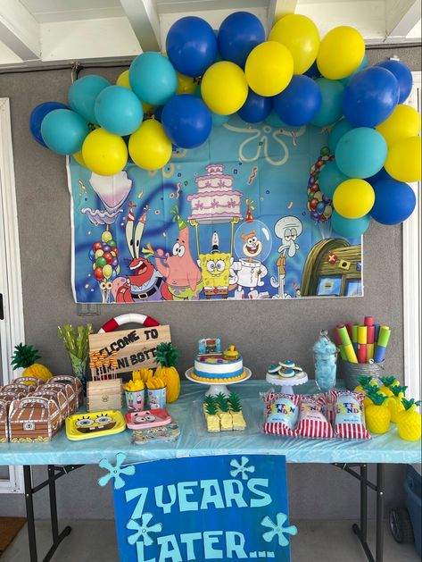 SpongeBob birthday party 
Spongebob backdrop 
SpongeBob dessert table
 Spongebob Sweet table  
Spongebob party decorations Sponge Bob Dessert Table, 3rd Birthday Spongebob, Spongebob Sweet Table, Spong Bob Birthday Party, Spongebob And Patrick Birthday Party, Spongebob Smash Cake 1st Birthdays, Spongebob Birthday Party Sweet 16, Spongebob Beach Party, Spongebob Ideas Party