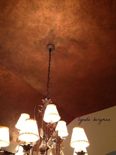 Copper Paint Colors, Copper Ceilings, Faux Paint Finishes, Rustic Bedroom Design, Office Ceiling, Faux Walls, Copper Ceiling, Copper Paint, Dining Room Ceiling