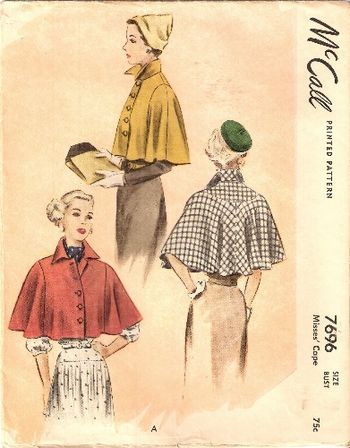 Capelet Pattern, Vintage Clothes Patterns, 1950s Sewing Patterns, Cape Pattern, Vintage Cape, 20th Century Fashion, Vintage Dress Patterns, Retro Mode, Mccalls Patterns