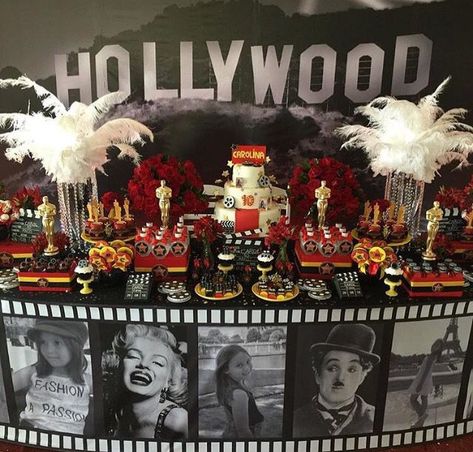 Old Hollywood Birthday Party, Hollywood Quince, Hollywood Red Carpet Theme, Bollywood Party Decorations, Hollywood Sweet 16, Hollywood Theme Party Decorations, Old Hollywood Prom, Old Hollywood Party, Hollywood Prom