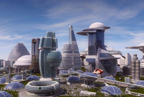 Future City, Futuristic Architecture Futuristic Building, Sci Fi City, Tall Buildings, Image 3d, Fantasy City, Earthship, Futuristic City, Future City, Science Fiction Art