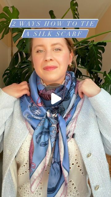 ILONA TAMBOR on Instagram: "✨ Two ways how to simply tie a silk scarf which could be great for your ordinary outfit 😊  Watch as I transform The Sea Life in the beautiful blue colourway styled around the neck.  I’ll guide you through one of the simplest and fastest ways to achieve this lovely style I believe it’s perfect for any summer occasion🌸🪸🐚  👗: Ilona Tambor Silk Scarf 📸: @ilonatambor . . . . #scarftutorial #silkscarf #scarf #scarfstyle #ilonatambor #scarflover #howtowearascarf #outfitinspo #summeroutfitideas" How To Wear A Large Silk Scarf, How To Wear A Silk Scarf With A Dress, Silk Scarf Tie, How To Tie Silk Scarf Around Neck, How To Wear Silk Scarf, How To Style Silk Scarf, Tie Silk Scarf, Style A Silk Scarf, Tie A Silk Scarf