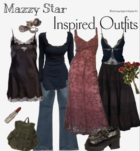 Mazzy Star Clothes, Whimsigoth Concert Outfit, Mazzy Star Dress, Whimsigoth Corset Outfit, Mazzy Star Inspired Outfit, Mazzy Star Style, Y2k Whimsigoth Outfits, Simple Whimsigoth Outfit, Mazzy Star Outfit Aesthetic