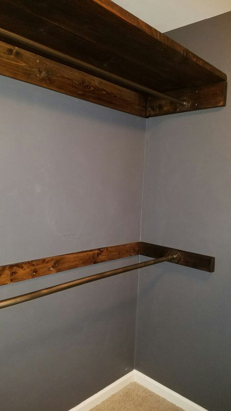 Strong Closet Rod, All Hanging Closet, Diy Closet Shelves With Rod, Diy Strong Closet Rod, Diy Closet Clothes Rod, Clothes Rod Closet, Wooden Closet Shelves With Rod, Wood Closet Shelves With Rod, Closet With 2 Rods