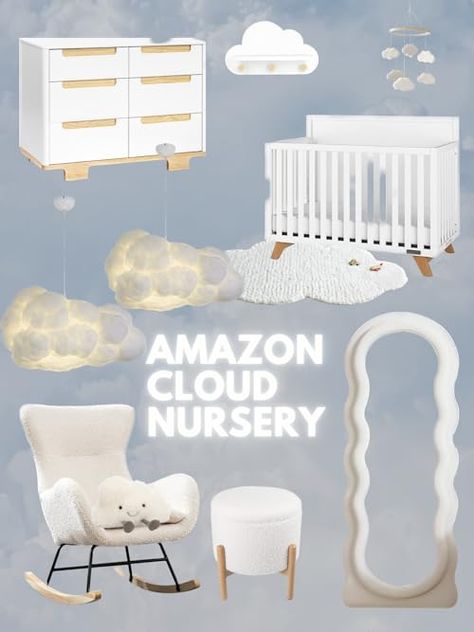 Taylor Loughry's Amazon Page Cloud Nursery Theme Gender Neutral, Cloud Moon Stars Nursery, Sweet Dreams Nursery Theme, Clouds Nursery Theme, Cloud Baby Nursery, Cloud Nursery Ideas, Cloud Theme Bedroom, Sky Themed Bedroom, Dreamland Nursery