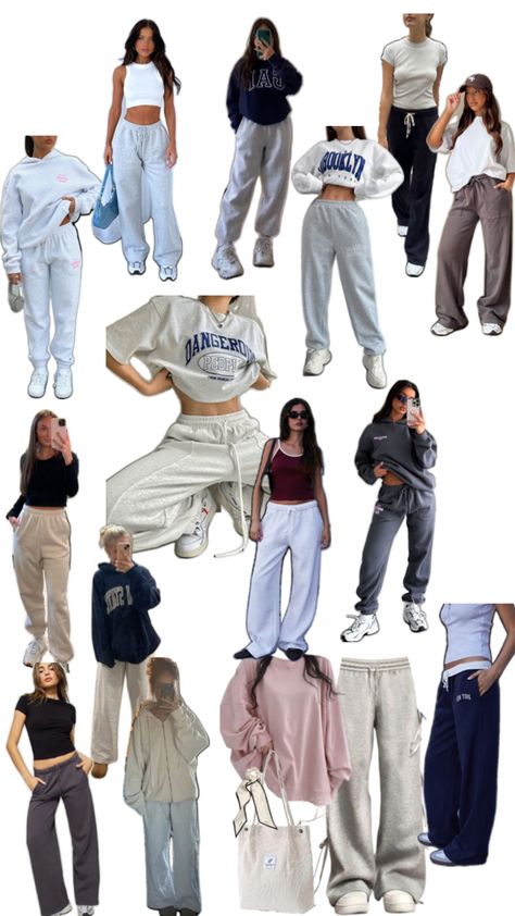 Outfit Inspirations Sweatpants, Great Sweatpants Outfit, Baggy Sweat Pants Outfit, Outfits To Wear With Sweatpants, How To Style Baggy Pants, Comfy Outfits For School Sweatpants, Black Sweatpants Outfit For School, Sweatpants Styling, Oversized Sweatpants Outfit