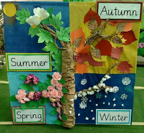 Seasons Display Board, Kindergarten Subtraction Activities, Four Seasons Art, Weather Activities For Kids, Ant Crafts, Kindergarten Decorations, Easy Art For Kids, Seasons Activities, Nursery Activities