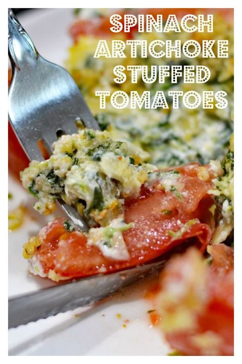 Stuffed Tomatoes Recipes Vegetarian, Vegan Stuffed Tomatoes, Spinach Stuffed Tomatoes, Easy Vegetarian Dinner Recipes, Artichoke Stuffed, Stuffed Vegetables, Vegetarian Dinner Recipes, Vegetarian Ideas, Clean Eating Vegan