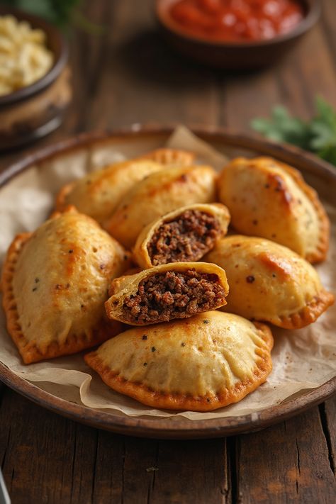 Easy Beef Empanadas Recipe

Ingredients

- 1 pound ground beef
- 1 onion, chopped
- 2 cloves garlic, minced
- 1/2 cup green olives, chopped
- 1 teaspoon ground cumin
- 1 package (10 oz) refrigerated empanada dough discs

Instructions

- Preheat oven to 375°F. 
- In a skillet over medium heat, sauté onions and garlic until softened, then add ground beef, cooking until browned. 

Full Recipe on... Goya Empanada Discs Recipes, Sourdough Empanada Dough, Meat Empanadas Recipe, Ground Beef Hand Pies, Ground Beef Empanadas Recipe, Easy Beef Empanadas Recipe, Easy Empanada Dough, Empanadas Beef, Easy Beef Empanadas