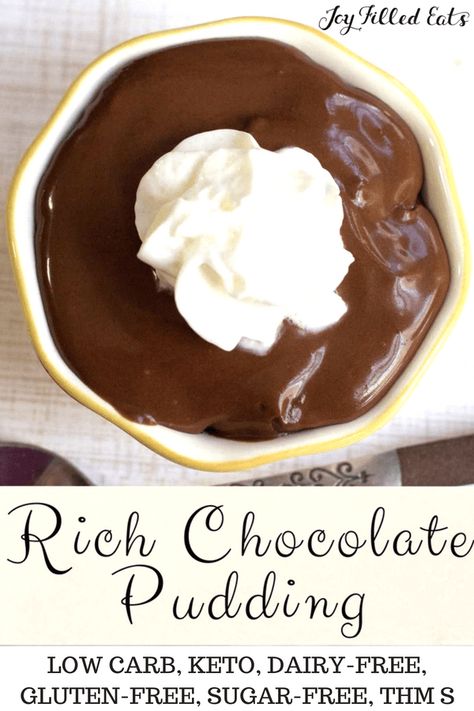 Rich Chocolate Pudding - Dairy & Sugar Free, Low Carb, THM S - This Rich Chocolate Pudding will satisfy any chocolate lovers craving. It is so smooth and creamy no one will ever guess it is dairy and sugar free. Low Carb Chocolate Pudding, Sugar Free Chocolate Pudding, Keto Dairy Free, Dairy Free Pudding, Keto Dairy, Keto Pudding, The Best Keto Recipes, Best Keto Recipes, Chocolate Pudding Recipes