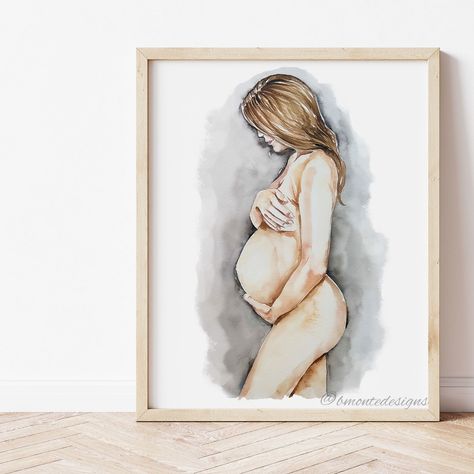 Pregnancy Drawing Sketches, Pregnant Belly Drawing, Pregnancy Art Drawing, Pregnant Woman Drawing, Maternity Painting, Drawing Pregnant, Pregnancy Painting, Mother Watercolor, Maternity Art