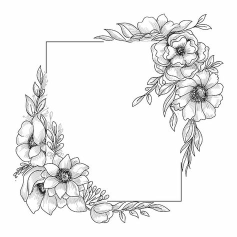 Beautiful wedding floral frame sketch Fr... | Free Vector #Freepik #freevector #flower-frame #vintage-botanical #floral-sketch #flower-bouquet Molduras Vintage, Framed Tattoo, Flower Line Drawings, Flower Drawing Design, Drawing Frames, Floral Border Design, Anemone Flower, Flower Sketches, Floral Drawing