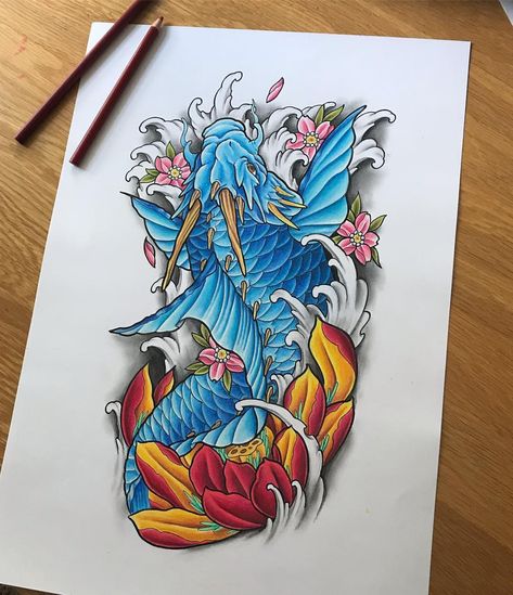 Pez Koi Tattoo, Dragon Koi Tattoo Design, Koi Dragon Tattoo, Japanese Koi Fish Tattoo, Dragon Head Tattoo, Tato Ikan Koi, Koi Dragon, Koi Tattoo Design, Koi Fish Drawing