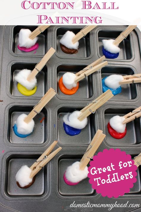 Kids Activity: Cotton Ball Painting - Domestic Mommyhood Cotton Ball Painting, Påskeaktiviteter For Barn, Ball Painting, Aktiviti Kanak-kanak, Aktivitas Montessori, Toddler Snacks, Indoor Activities For Kids, Toddler Art, Toddler Learning Activities