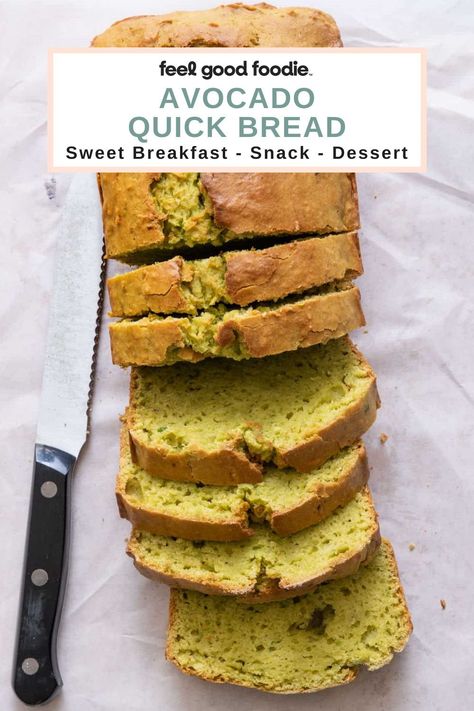 This sweet avocado quick bread is the perfect breakfast, snack and even dessert! The avocado makes this bread moist and gives it a natural green color! Avocado Snack Ideas, Avocado Stuff, Avocado Snack, Avocado Bread, Healthy Avocado, Avocado Breakfast, Quick Bread Recipes, 140 Pounds, Avocado Recipes