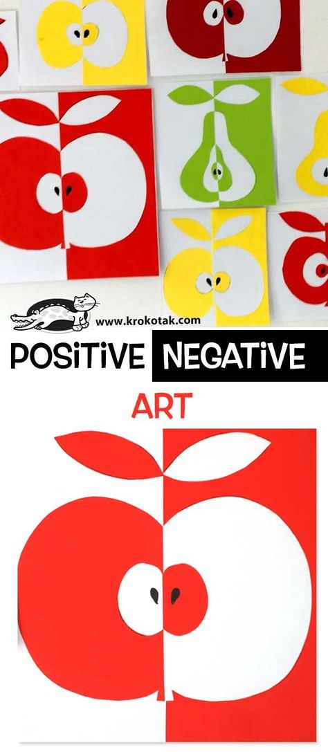 Positive / Negative Art Positive Negative Art, Notan Art, Negative Space Art, 2nd Grade Art, 4th Grade Art, 5th Grade Art, 3rd Grade Art, Apple Art, Ecole Art