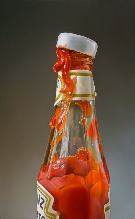 Tjalf Sparnaay, Ketchup Bottles, Hyper Realistic Paintings, Food Painting, Clear Blue Sky, Realistic Paintings, Photorealism, Everyday Objects, Light And Shadow