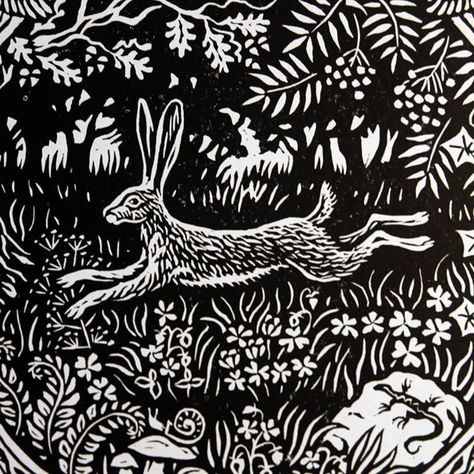 Hare Images, Leaping Rabbit, Hare Illustration, Woodcut Art, Linocut Printmaking, Lino Art, Relief Printing, Linocut Art, Printmaking Art