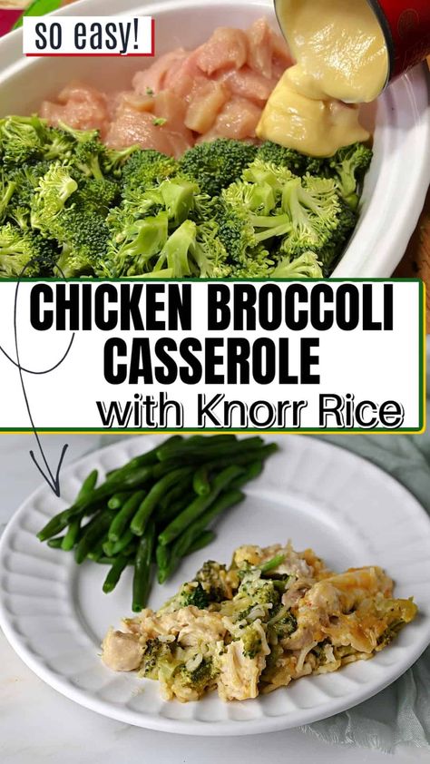 Pin for Chicken Broccoli Casserole made with Knorr rice side. Knorr Chicken Broccoli Rice Casserole Easy, Chicken And Rice Recipes With Knorr, Chicken Knorr Rice Recipe, Knorr Cheddar Broccoli Rice With Chicken, Chicken And Knorr Rice, Knorr Chicken Rice Casserole, Knorr Rice And Chicken Bake, Knorr Chicken Broccoli Rice Casserole, Crockpot Chicken Broccoli Rice