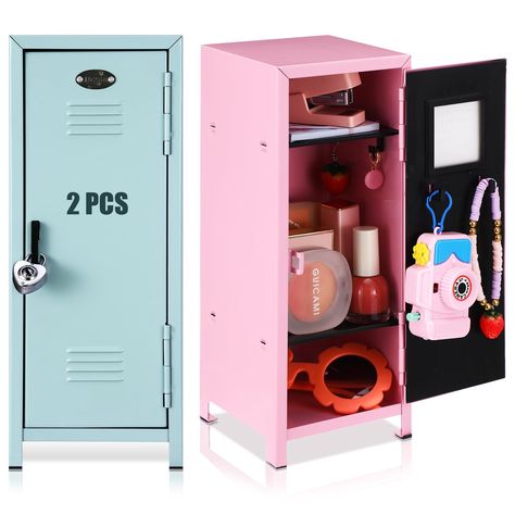 PRICES MAY VARY. Double the Security: explore the convenience and security of storing personal items with the mini metal locker with lock and key; Includes 2 mini locker with lock and key in a colorful box, each equipped with 1 small lock and 2 keys; With dimensions of approx. 10.8 x 4.1 x 4.1 inches/ 27.5 x 10.5 x 10.5 cm, they ensure your secrets are safely locked away Sturdy and Durable: made from robust metal iron material, the miniature storage locker ensures the long lasting safeguarding o Mini Pink Locker, Small Locker Mirror, Mini Locker Purple, Tiny Mirror For Locker, Locked Toy Storage, Mini Shoe Box Bedroom, Home Office Pink, Mini Locker, Small Lockers