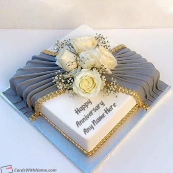 Square Cake Design, Marriage Anniversary Cake, Anniversary Cake With Name, Anniversary Cake Designs, 50th Wedding Anniversary Cakes, Birthday Cake Writing, 50th Anniversary Cakes, Happy Birthday Cake Photo, Happy Anniversary Cakes