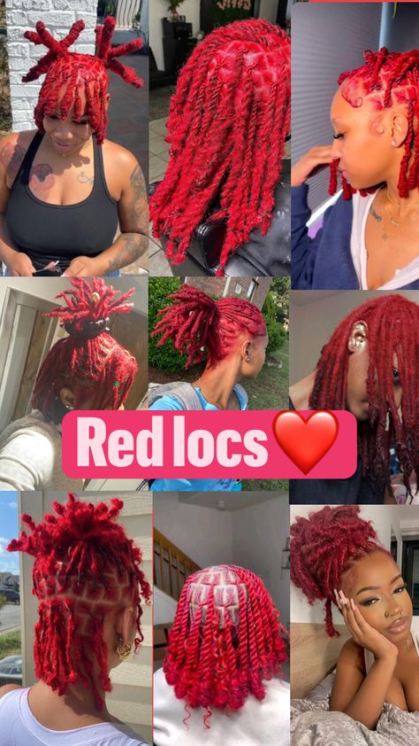 Red Starter Locs Black Women, Fall Locs Color, Orange And Blonde Locs, Locs With Colored Tips, Red Locs Hairstyles, Pink And Red Locs, Cherry Red Locs, Burgundy Locs Black Women, Red Locs Black Women