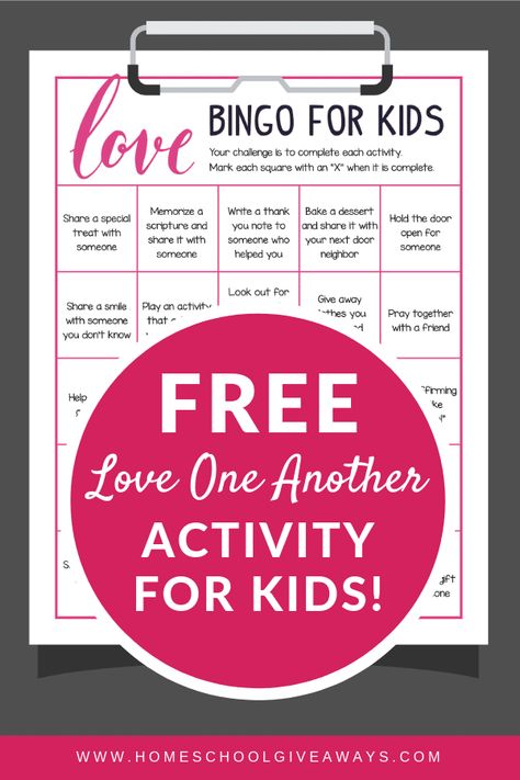 FREE Love One Another Activity For Kids - Homeschool Giveaways Love One Another Activity, Love One Another Craft, Bible Bingo, Bingo For Kids, Bible Activities For Kids, Learned Behaviors, Primary Activities, Printables Free Kids, Free Love