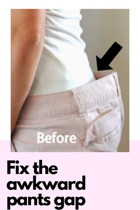 How to Fix a Waist Gap | Sewing Tutorial | Kara Metta How To Fix Pants That Gap In The Back, How To Adjust Waist On Pants, Gap In Back Of Jeans, Fix Gap In Jeans, Waist Alterations Jeans, How To Fix Back Gap In Jeans, How To Fix Loose Pants Waist, How To Adjust Loose Jeans, Adjust Waist On Pants