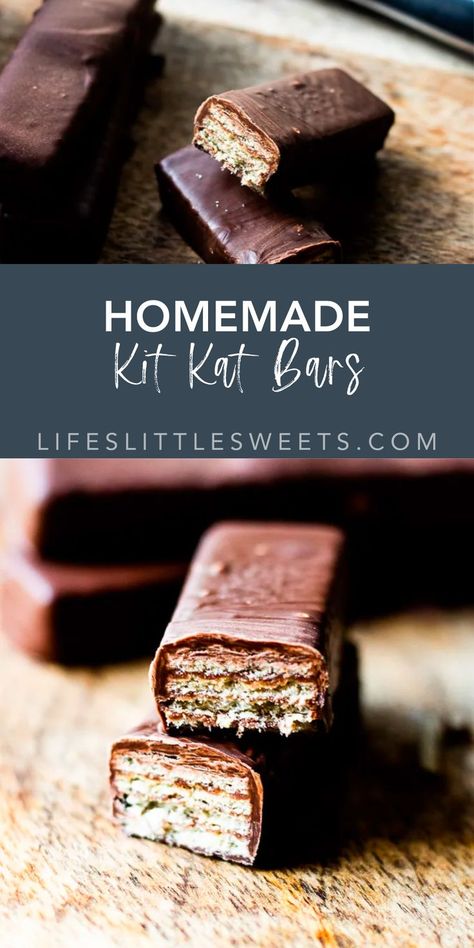 These Homemade Kit Kat Bars are an easy chocolate candy recipe to make that rival, one of our favorite candy bars. All you need is chocolate melting wafers and chocolate wafers, they come together quickly, making them perfect for any holiday or when you get a craving! Kit Kat Recipes, Nut Free Snacks, Homemade Candy Bars, Chocolate Bar Recipe, Chocolate Melting, Kit Kat Bars, Homemade Chocolate Bars, Chocolate Melting Wafers, Chocolate Candy Recipes