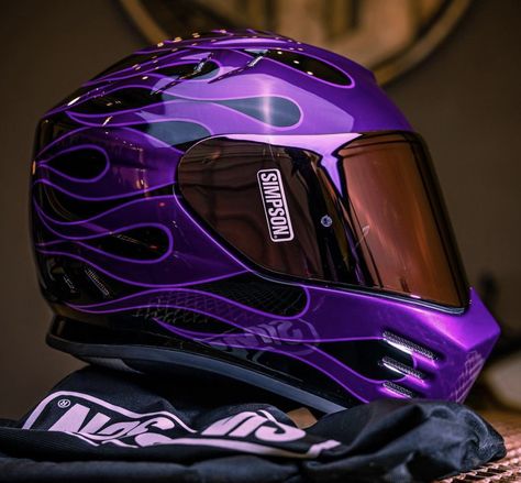 Top 21 Custom Motorcycle Helmets in 2022 | HelmetUpgrades Purple Motorcycle Helmet, Motorcross Helmet, Bike Riding Tips, Simpson Helmets, Purple Motorcycle, Custom Motorcycle Helmet, Purple Bike, Cool Bike Helmets, Motorcycle Helmet Design