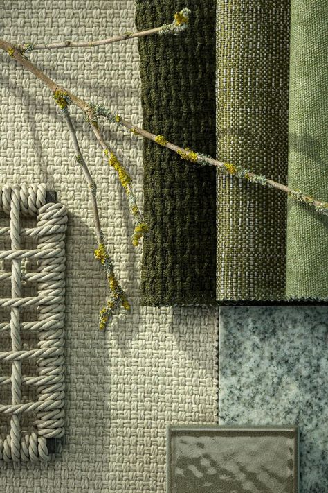 Tribù close up of a moodboard Green Material Board, Fabrics Moodboard, Material Moodboard, Green Moodboard, Belgian Design, Beautiful Outdoor Furniture, Pool Terrace, Dining Table Design Modern, Patio Terrace