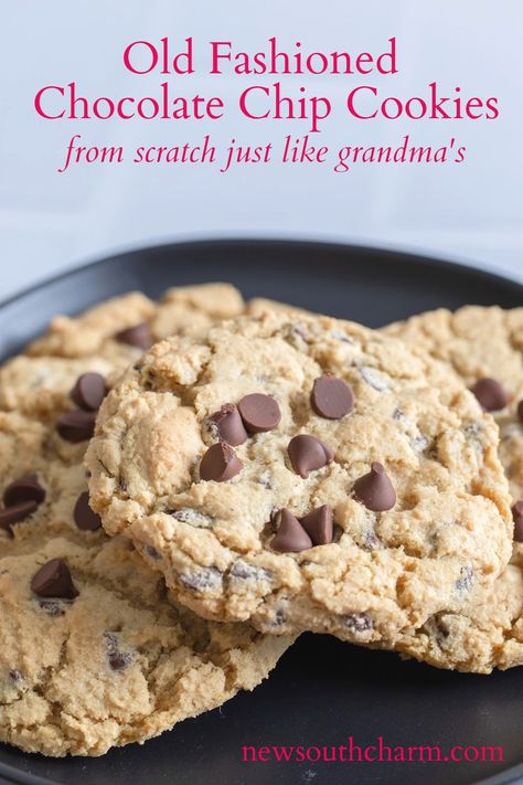 Old Fashioned Chocolate Chip Cookies Recipe, Grandma Chocolate Chip Cookies, Grandmas Chocolate Chip Cookies, Old Fashioned Chocolate Chip Cookies, Old Fashioned Cookies, School Cookies Recipe, Portable Dessert, Classic Cookies Recipes, Homemade Chocolate Chips