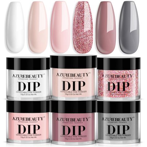 PRICES MAY VARY. Perfect Dip Powder Set: AZUREBEAUTY dip powder nail kit included well-selected 6 colors classic nude collection, suitable for all seasons and daily routine life, party, travel, wedding, etc. Flawless coverage these premium dip powder and your nail would look brilliant shine finish, lightweight and more attractive, you will look naturally gorgeous and beautiful. Healthy & Nail-Friendly: AZUREBEAUTY dipping powder is made of Non-irritating ingredients, unique healthy formula compl Nails Powder, Dip Manicure, Pastel Nail Polish, Velvet Nails, Glitter Manicure, Nail Effects, Matte Top Coat, Dip Nails, French Nail Art