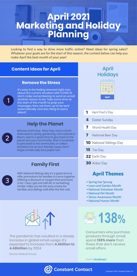 Marketing Plan Infographic, April Holidays, Newsletter Ideas, Marketing Calendar, Constant Contact, Pizza Day, Social Media Marketing Tools, Marketing Resources, Holiday Planning