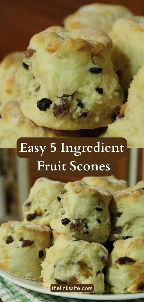 Enjoy a delightful breakfast or snack with these delicious 5-ingredient fruit scones, loaded with tasty dried fruits. Quick and easy to make, this recipe is perfect for anyone craving a sweet treat. Try it out or add it to your must-try recipes board! #fruitscones #5ingredients #breakfastideas #snacktime #recipeideas #pinterest Dried Fruit Scones Recipe, Three Ingredient Scones, Air Fryer Fruit Scones Recipe, Dried Fruit Scones, 3 Ingredient Scones Recipe, Fruit Scones Recipe Easy, Breakfast Scones Recipe, Easy Scones Recipe 3 Ingredients, Scones Recipe Easy 3 Ingredients