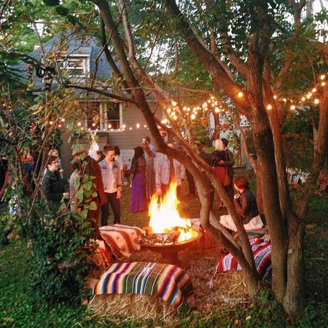 fire pit ALWAYS a hit! Backyard Wedding Reception Decorations, Bohemian Backyard Wedding, Campfire Party, Bohemian Backyard, Bonfire Party, Wedding Backyard Reception, Backyard Birthday, Outdoor Birthday, 30th Bday