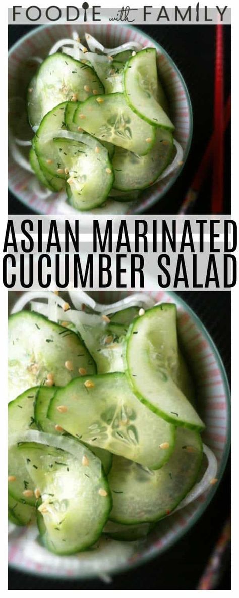 Asian Marinated Cucumber Salad: This delicate, fresh, vibrant, crisp, marinated cucumber salad is the perfect accompaniment to seafood, chicken and pork dishes. Easy Asian Cucumber Salad, Cucumbers Salad, Pickle Salad, Asian Sides, Colourful Salad, Japanese Cucumber Salad, Refreshing Recipes, Easy Cucumber Salad, Spicy Cucumber Salad