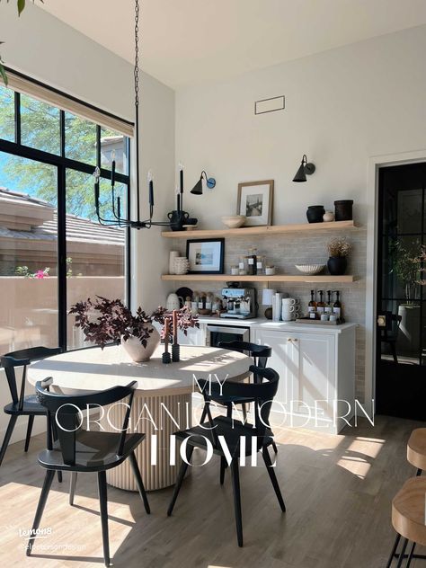 My breakfast nook/Coffee Bar station | Gallery posted by El Peterson | Lemon8 White Round Table Black Chairs, White Washed Round Dining Table, Diy Fluted Dining Table, Fluted Dining Table, Dallas Apartment, Electric Fireplace Wall, Chic Home Design, Home Design Inspiration, White Chic